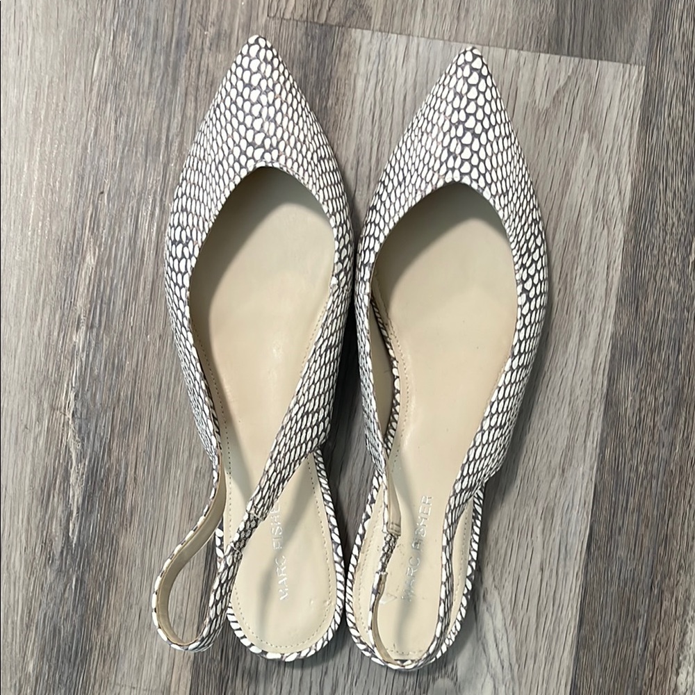 Elegant Marc Fisher White Patterned Women's Slingback Shoes